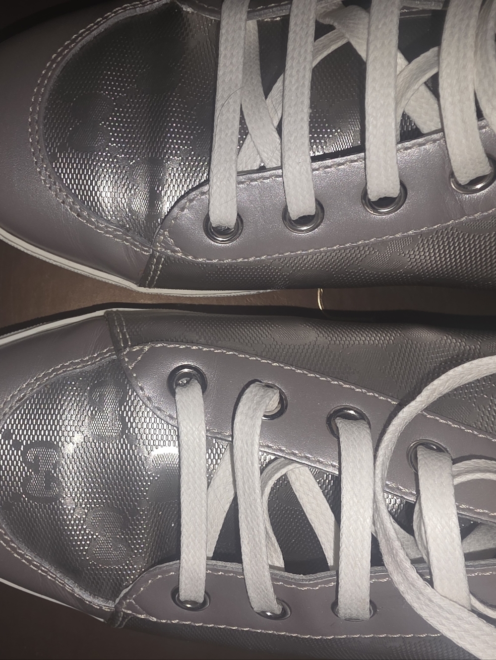 Gucci Silver High-Top Sneakers with Signature Monogram and Web Stripe - Picture 5 of 11